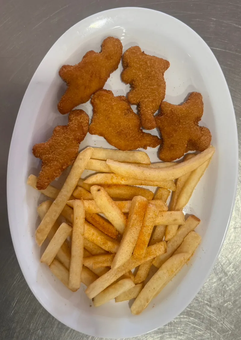 Kids Chicken Dinosaurs at Omega Burgers, Bellflower