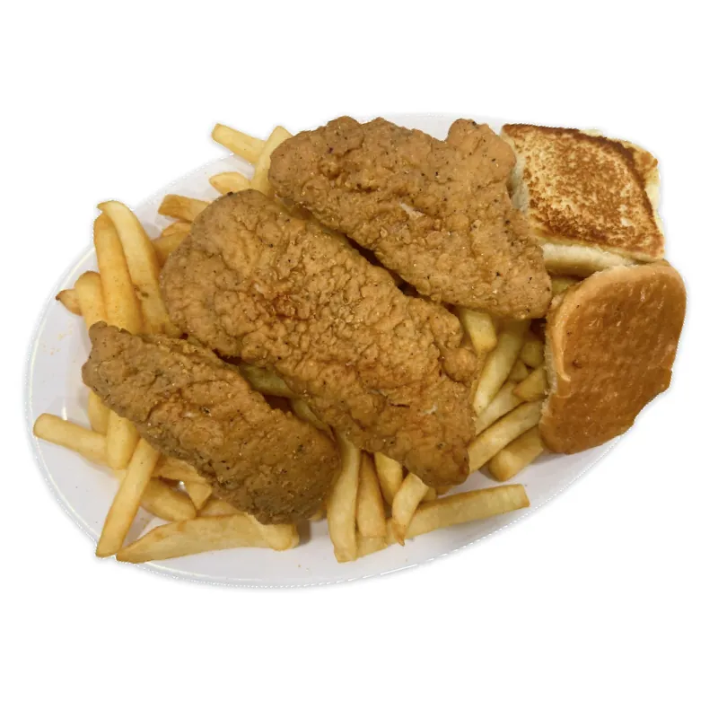 Chicken Strips Dinner at Omega Burgers, Bellflower