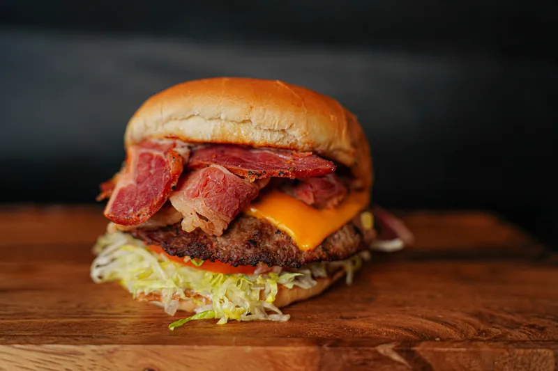 Colossal Pastrami Burger at Omega Burgers, Bellflower